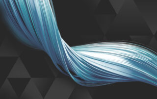 Eine blaue Welle, die einen Softwareflow symbolisiert, auf dunklem Hintergrund